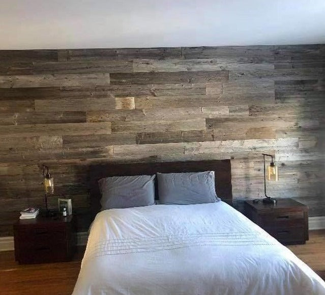 mur, recouvrement mural, décoration, désign, chambre à coucher, salle à manger, salon, bois de grange, bois centenaire , artisanat, artisanal, écologique, environnement